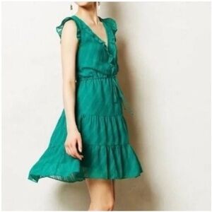 HD in Paris x Anthropologie Ruffle Dot Signe Mini Dress in Green Size 2